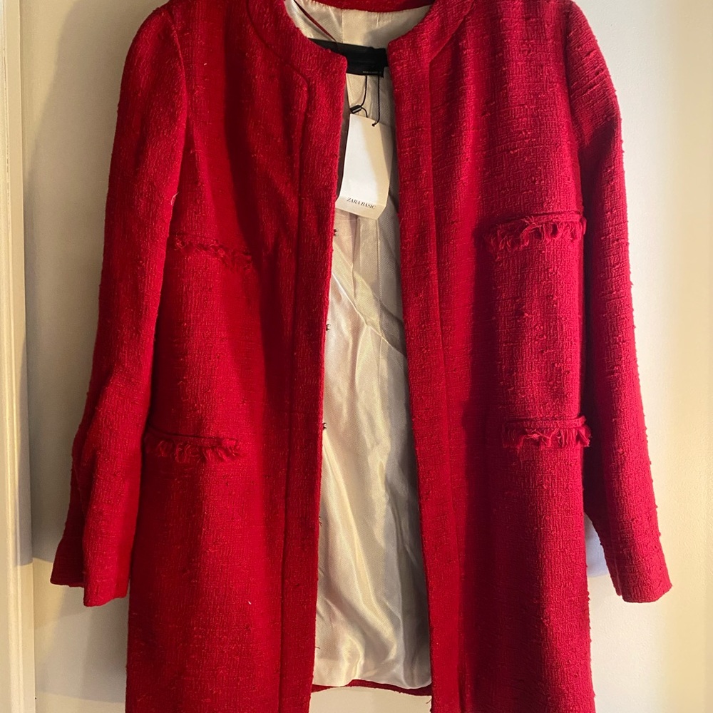 Zara NWT red tweed coat